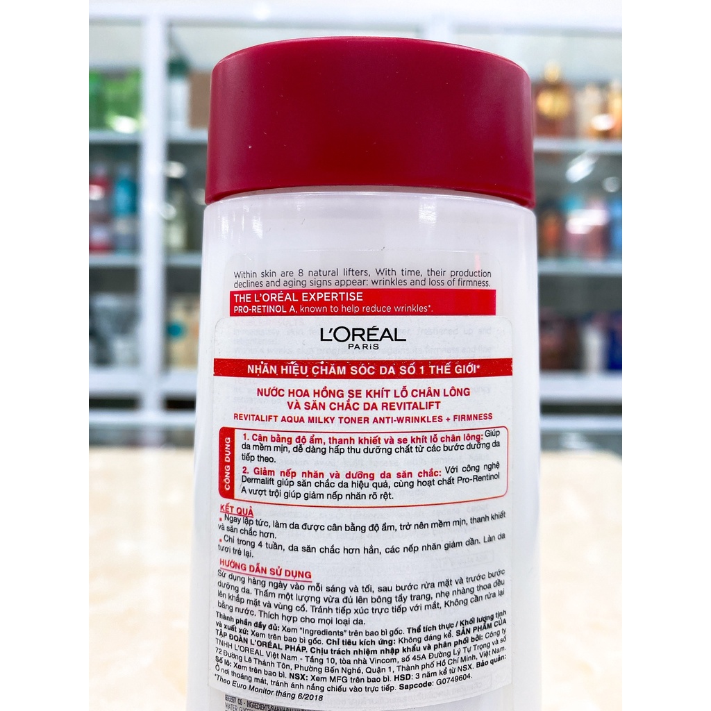 Nước Hoa Hồng Giúp Săn Chắc Da Và Giảm Nếp Nhăn L'oreal Paris Revitalift Aqua Milky 200ml