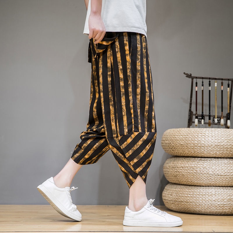 Quần Ống Rộng Chất Liệu Cotton Lanh Size Lớn Phong Cách Dân Tộc Cho Nam