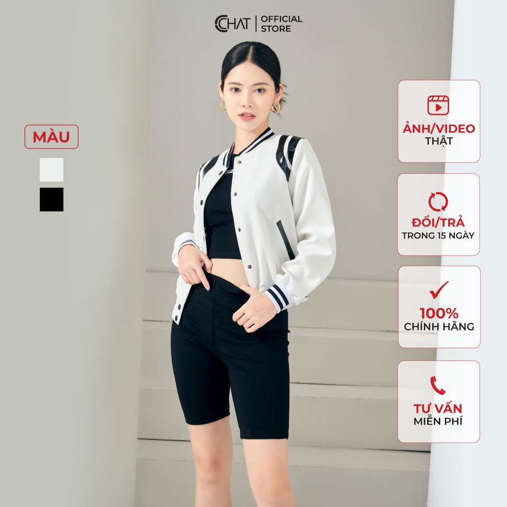 Áo Khoác Bomber Nữ 𝐂𝐂𝐇𝐀𝐓 Phối Vai Bo Gấu Chất Tuytsi Cao Cấp Phong Cách Trẻ Trung 22KHS8005GT