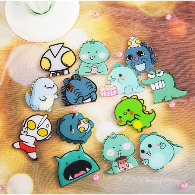 Sticker pin cài cài cặp hình con vật và đồ ăn mlem siêu dễ thương, huy hiệu nhóm trang trí balo siêu cute