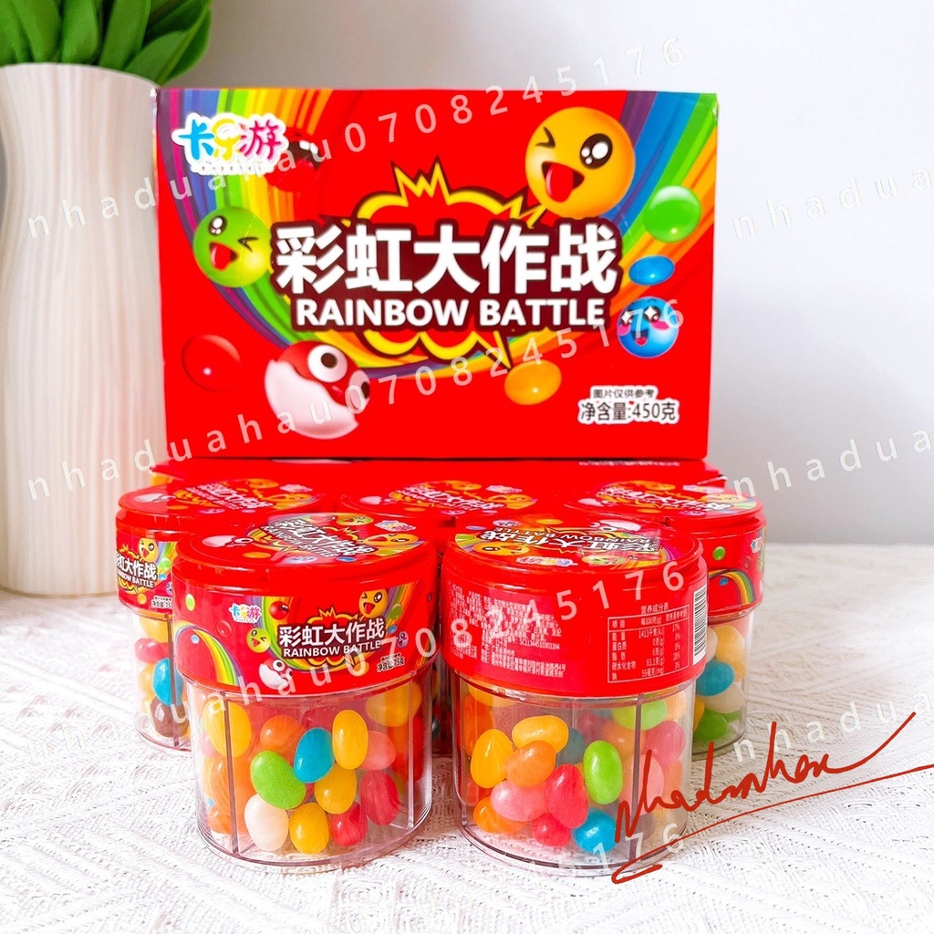 Kẹo tăm/ kẹo gummies sắc màu 4 ngăn cầu vồng Hongkong hủ lớn 100gam