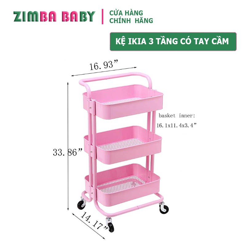 Kệ để đồ 3 tầng ikea có tay cầm chính hãng 5 màu / IKIA ROLLING STORAGE UTILITY CART WITH HANDLES