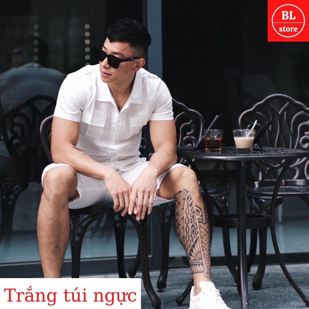 Bộ đũi nam cổ tàu cổ bẻ cao cấp cộc tay, bộ đồ đũi xước nam chất đẹp thoáng mát có túi ngực đi chơi mặc nhà đi biển