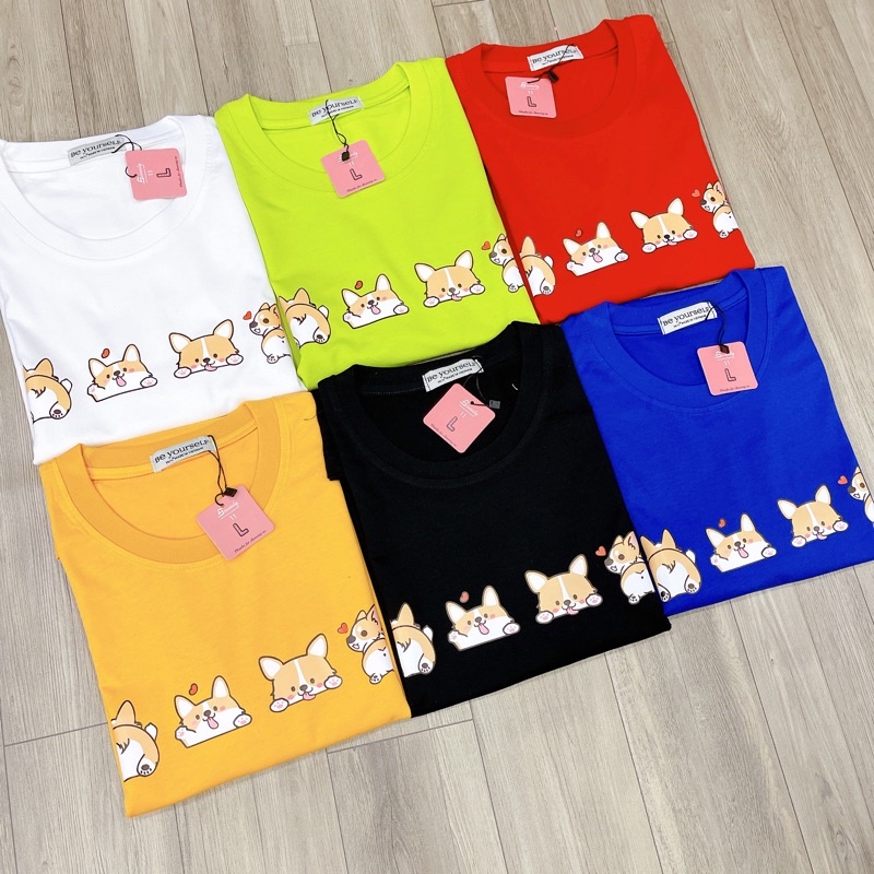 Áo Thun PHÔNG NAM NỮ UNISEX DOG CORGI CHÓ CÚN - Hình chụp thật