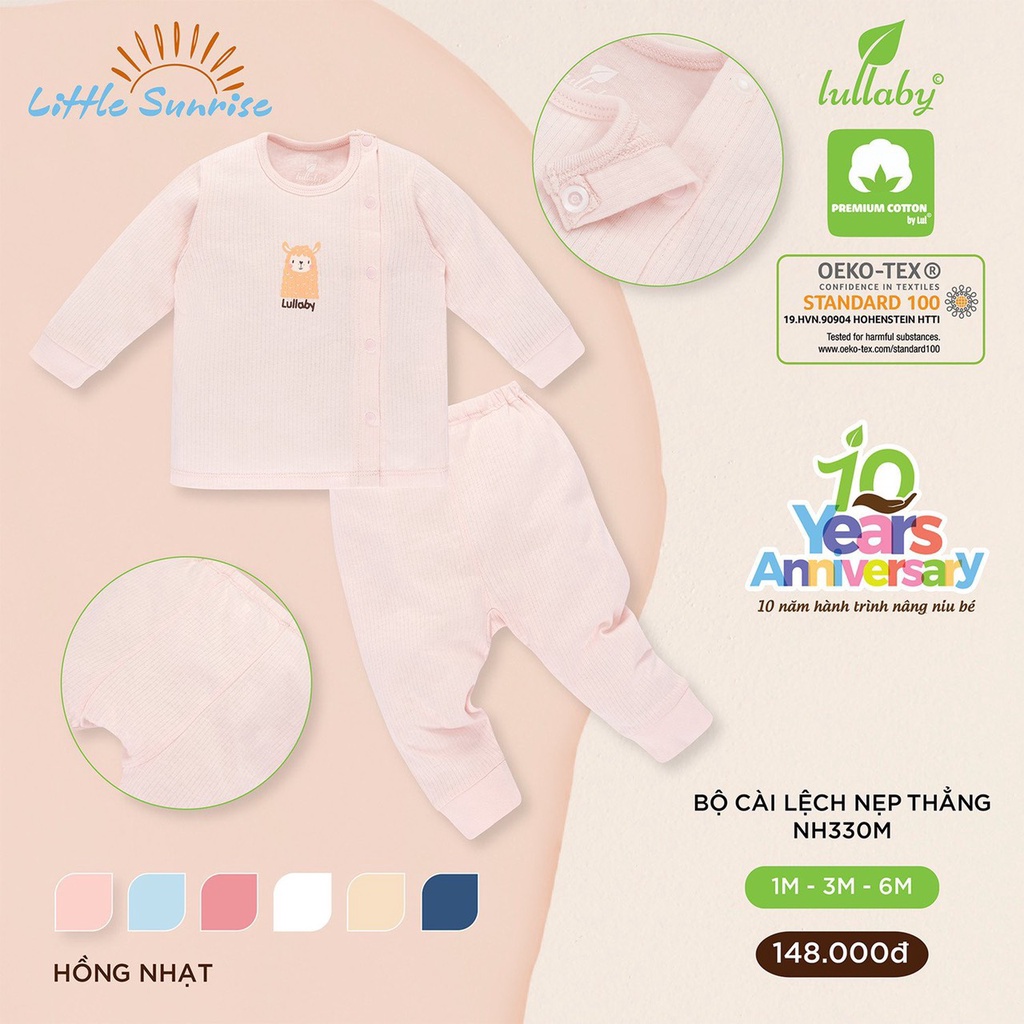 Bộ sơ sinh cài lệch nẹp thẳng cotton Lullaby NH330M