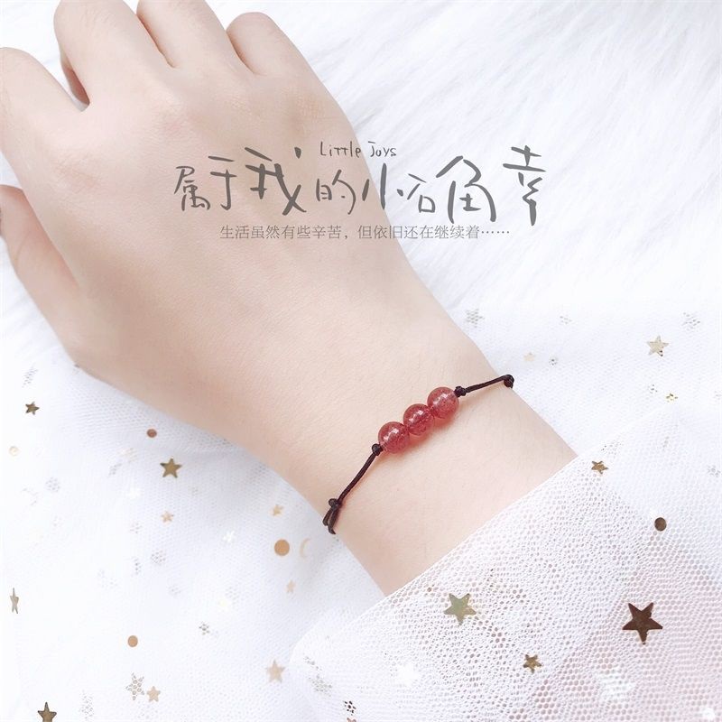 Vòng Tay Dây Bện Đính Đá Pha Lê Tự Nhiên Họa Tiết Hoa Đào/Quả Đào Phong Cách Mori Hàn Quốc Ngọt Ngào Đơn Giản Dành Cho Bạn Gái