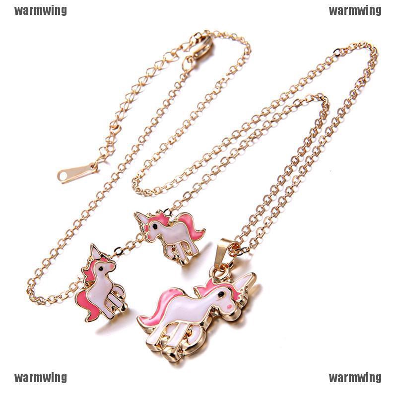 Set 3 Vòng cổ + Bông Tai Hình Ngựa Một Sừng Hoạt Hình Màu Hồng