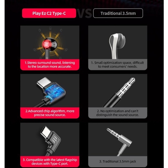 Tai nghe gaming có dây nhét tai Rockspace C2 chính hãng jack chuẩn Type C âm thanh chân thực chuyên chơi game - BH 1 năm