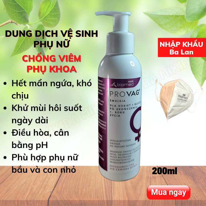 Dung dịch vệ sinh phụ nữ chống viêm phụ khoa Provag Ba Lan 150ml Hỗ trợ điều trị viêm nhiễm phụ khoa, viêm âm đạo