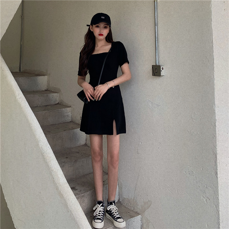 [NanDu] Korean Split Square Collar Dress