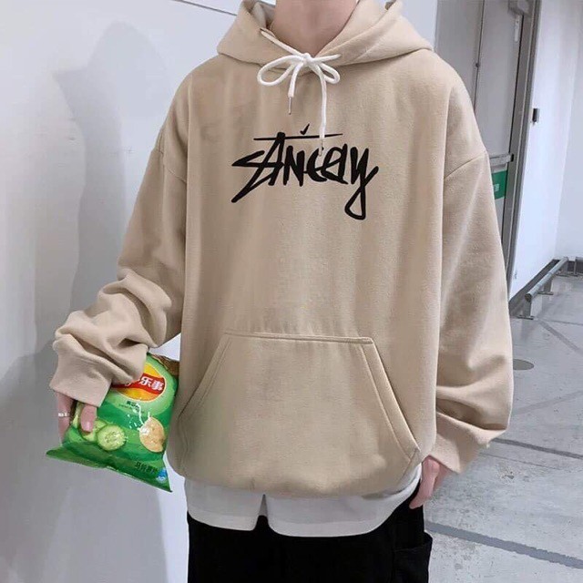 Áo Hoodie Unisex Mùa Đông Chất Nỉ Nam Nữ Giá Rẻ Chữ Ngực Ance Phong Cách Hàn Quốc Màu Trắng Và Be Mặc Đi Học Đi Chơi