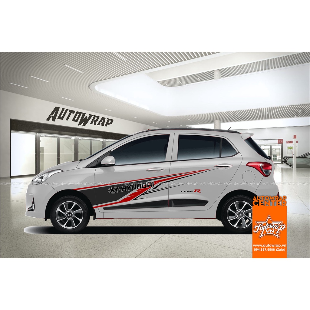 Tem họa tiết xe i10 Muse Typer R - Tem họa tiết ô tô Huyndai, tem sườn xe thể thao