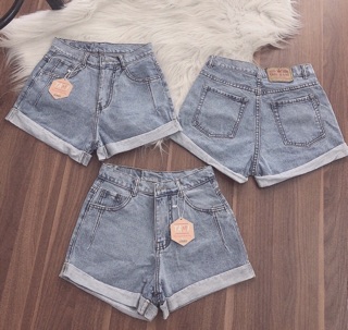 Quần short jean lưng cao lật lai