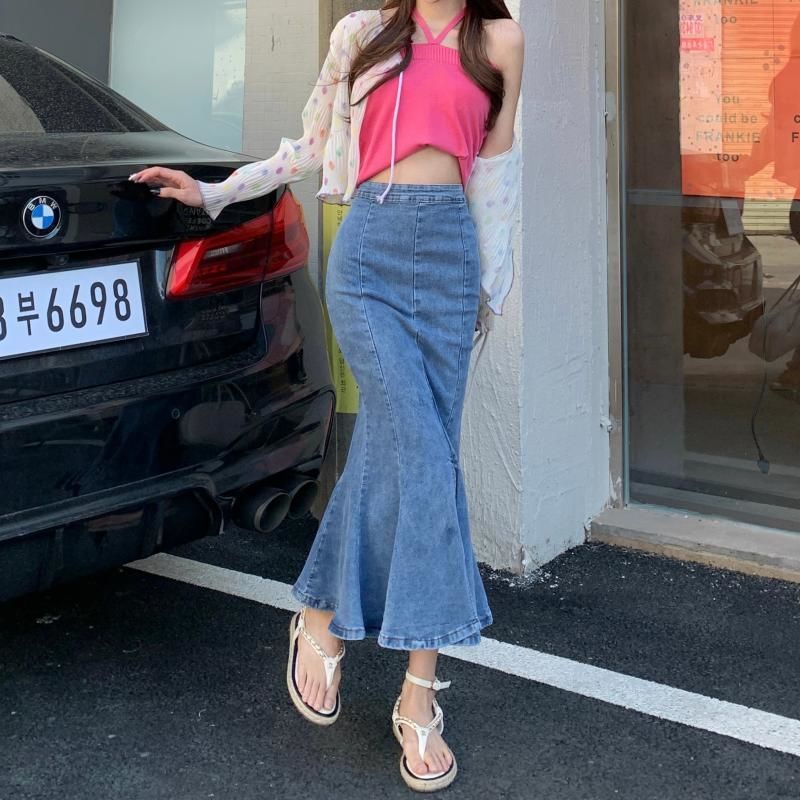 Chân váy jean Đuôi Cá Lưng Cao Phong Cách Hàn Quốc Ngọt Ngào