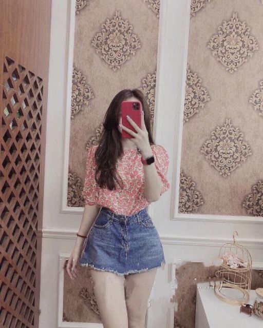 Áo hoa nhí vàng vải thô lụa QC