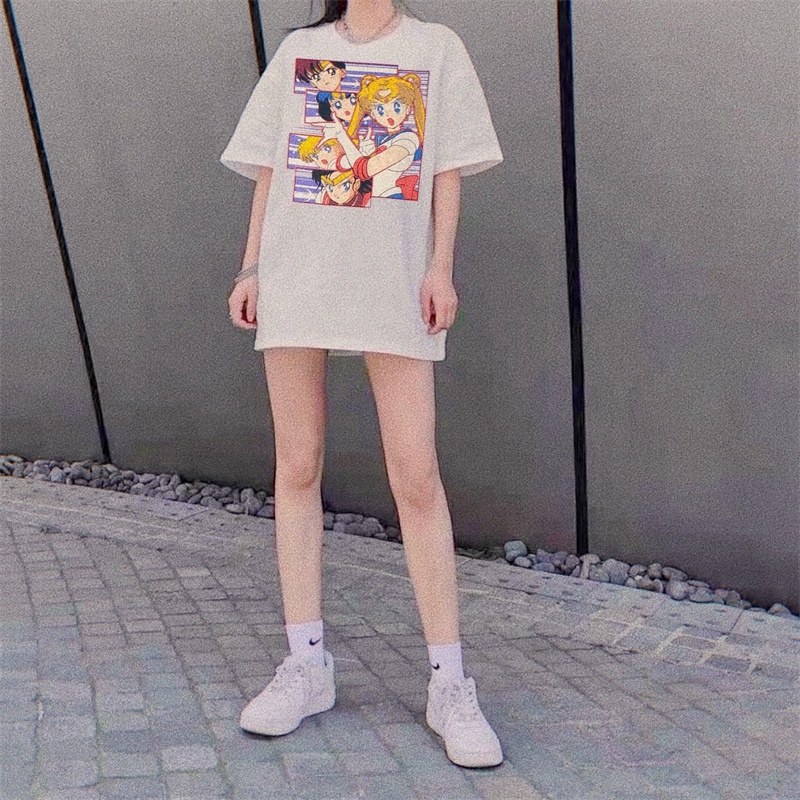 Sailor Moon Áo Thun Tay Ngắn Cổ Tròn In Hình Thủy Thủ Mặt Trăng Dành Cho Nam Và Nữ