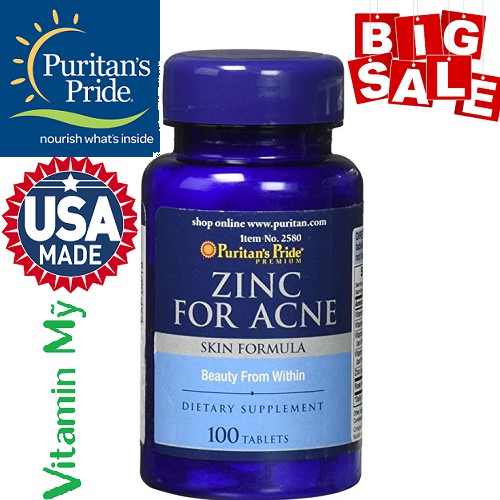 viên uống kẽm ngừa mụn zinc for acne của Puritan Pride 100v