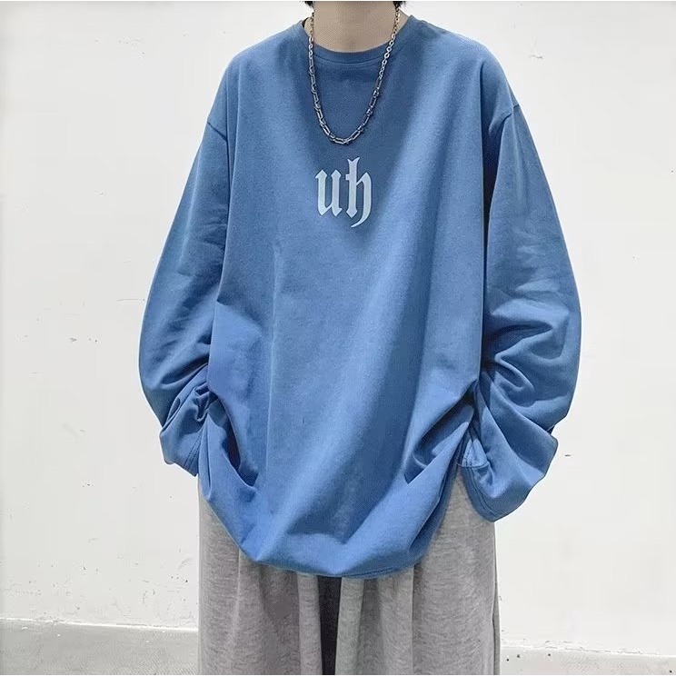 Áo Thun Tay Dài Cổ Tròn Dáng Rộng In Chữ Phong Cách Hip Hop Hàn Quốc Thời Trang Cho Nam Size M-5XL