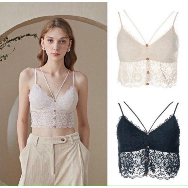 Hàng đẹp - Áo lót Bra ren 2 dây không gọng kèm đệm ngực có khuy gợi cảm_ Áo bra 2 dây