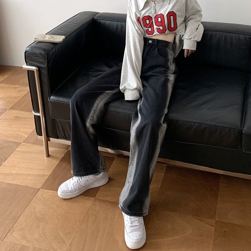 Quần Jeans Nữ Dài Lưng Cao Dáng Rộng Thời Trang Hàn Quốc Màu Sắc Độc Đáo