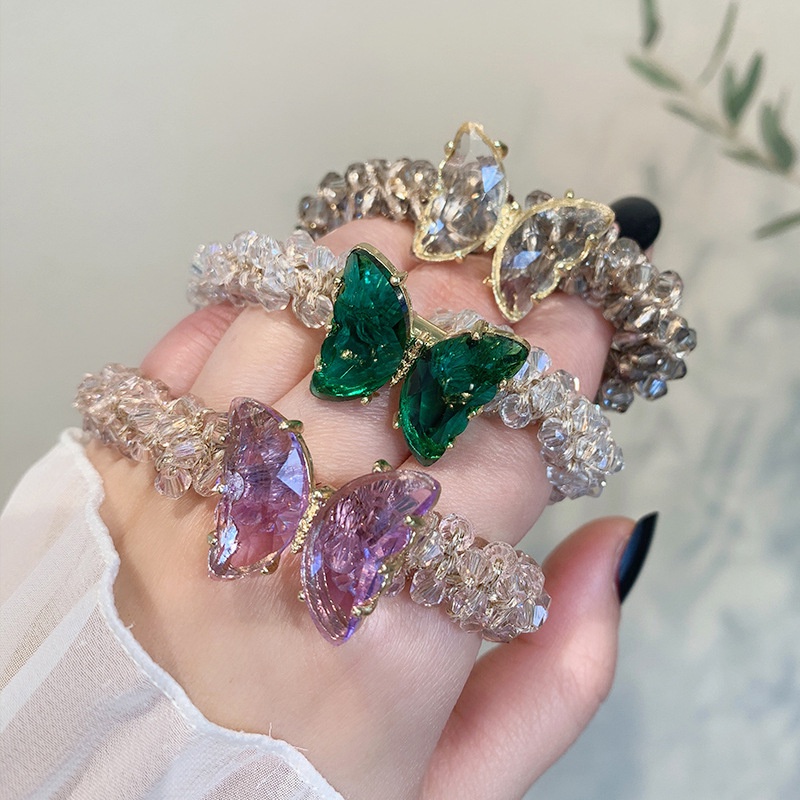 Dây buộc tóc Haimeikang phối pha lê đính nơ đơn giản thời trang cho nữ