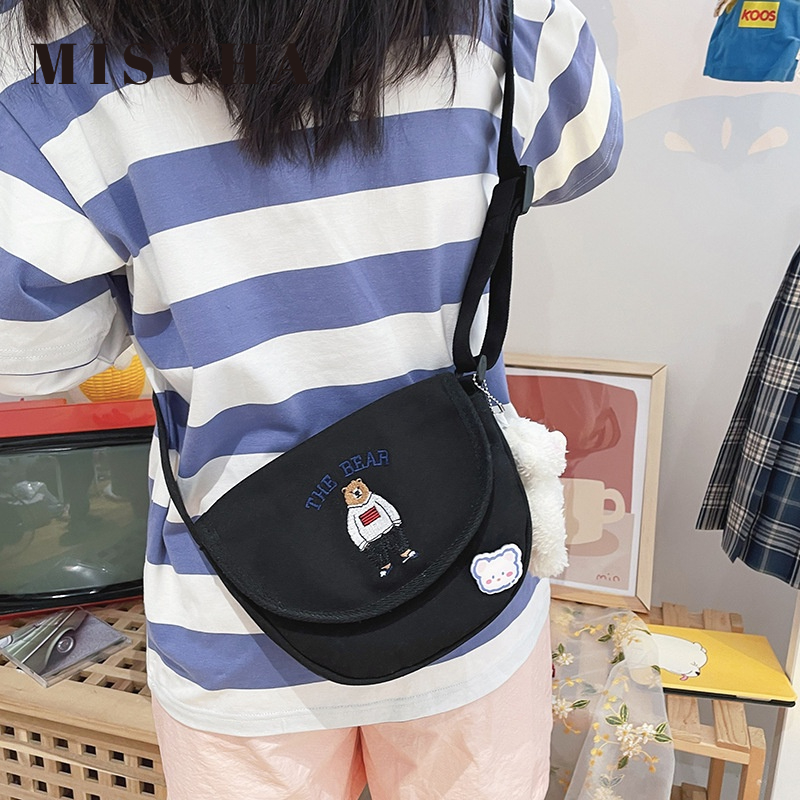 Mischa Túi Đeo Vai Vải canvas Cỡ Lớn In Hình Gấu Dễ Thương Cho Học Sinh