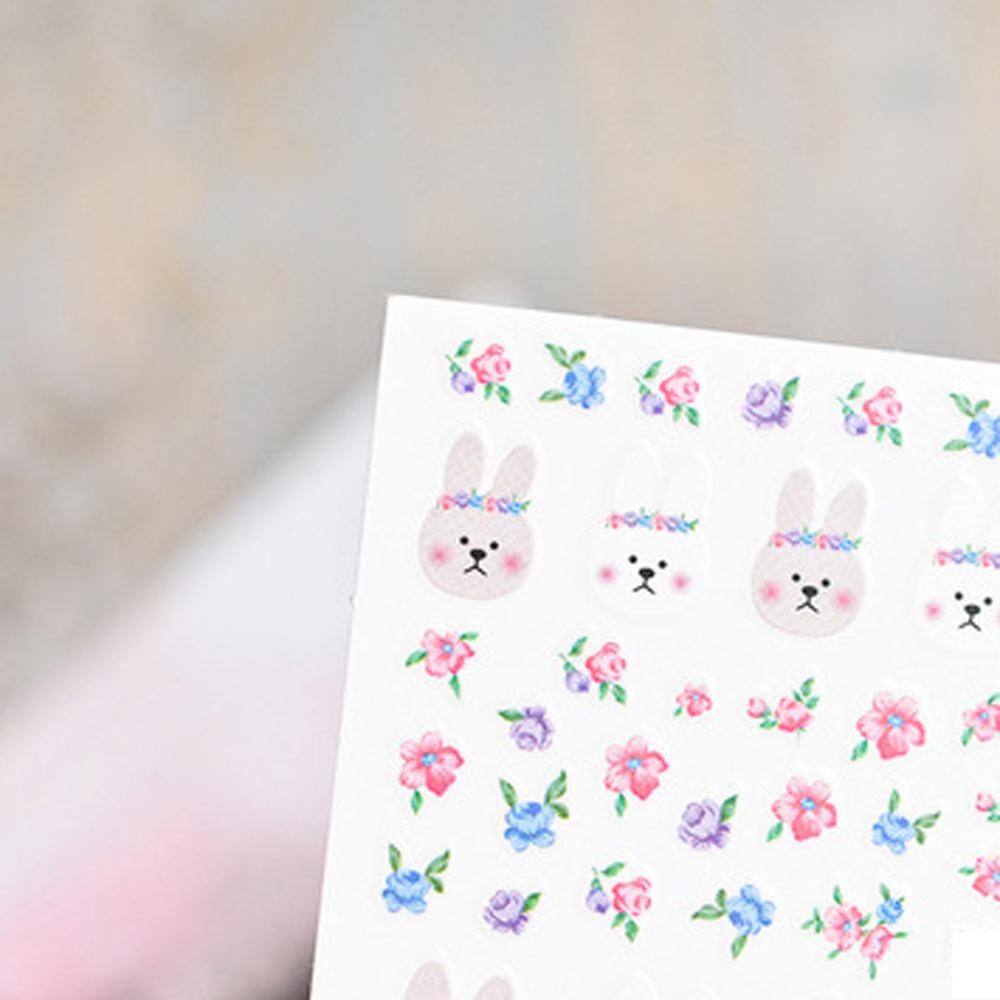 Miếng Dán Trang Trí Móng Tay Tự Dính Siêu Mỏng Họa Tiết Hoạt Hình Thỏ Và Hoa Cúc Xinh Xắn