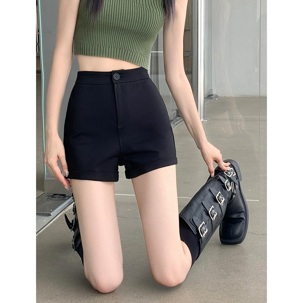 Quần Short Lưng Cao Dáng Ôm Màu Đen Thời Trang Mùa Hè 2023 Quyến Rũ Cho Nữ