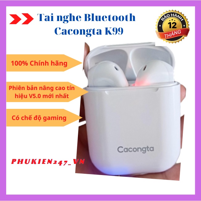 Tai nghe bluetooth Cacongta K99, Tai nghe không dây chính hãng FULL chức năng, dùng cho mọi dòng máy, có chế độ Gaming