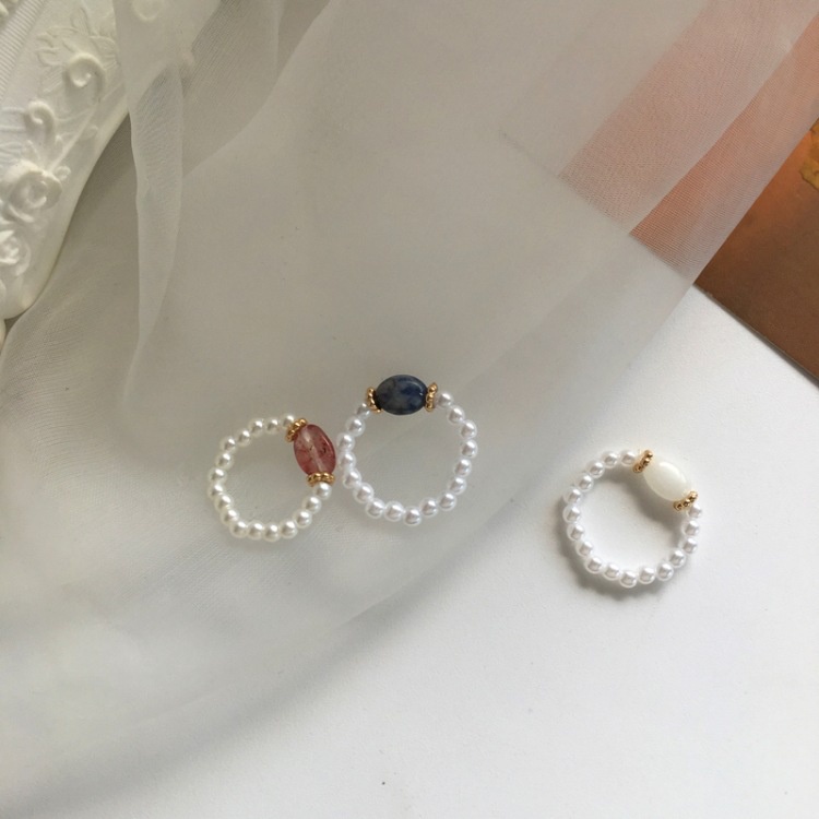 Nhẫn Đính Ngọc Trai Nhân Tạo Phong Cách Hàn Quốc 19355