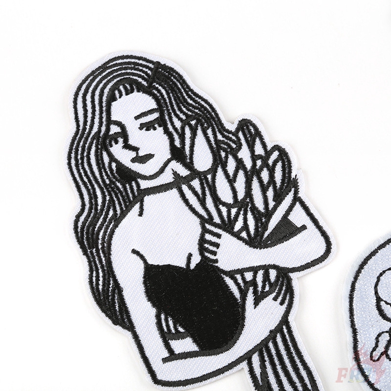Miếng vá ủi quần áo hình cô gái màu trắng đen nghệ thuật