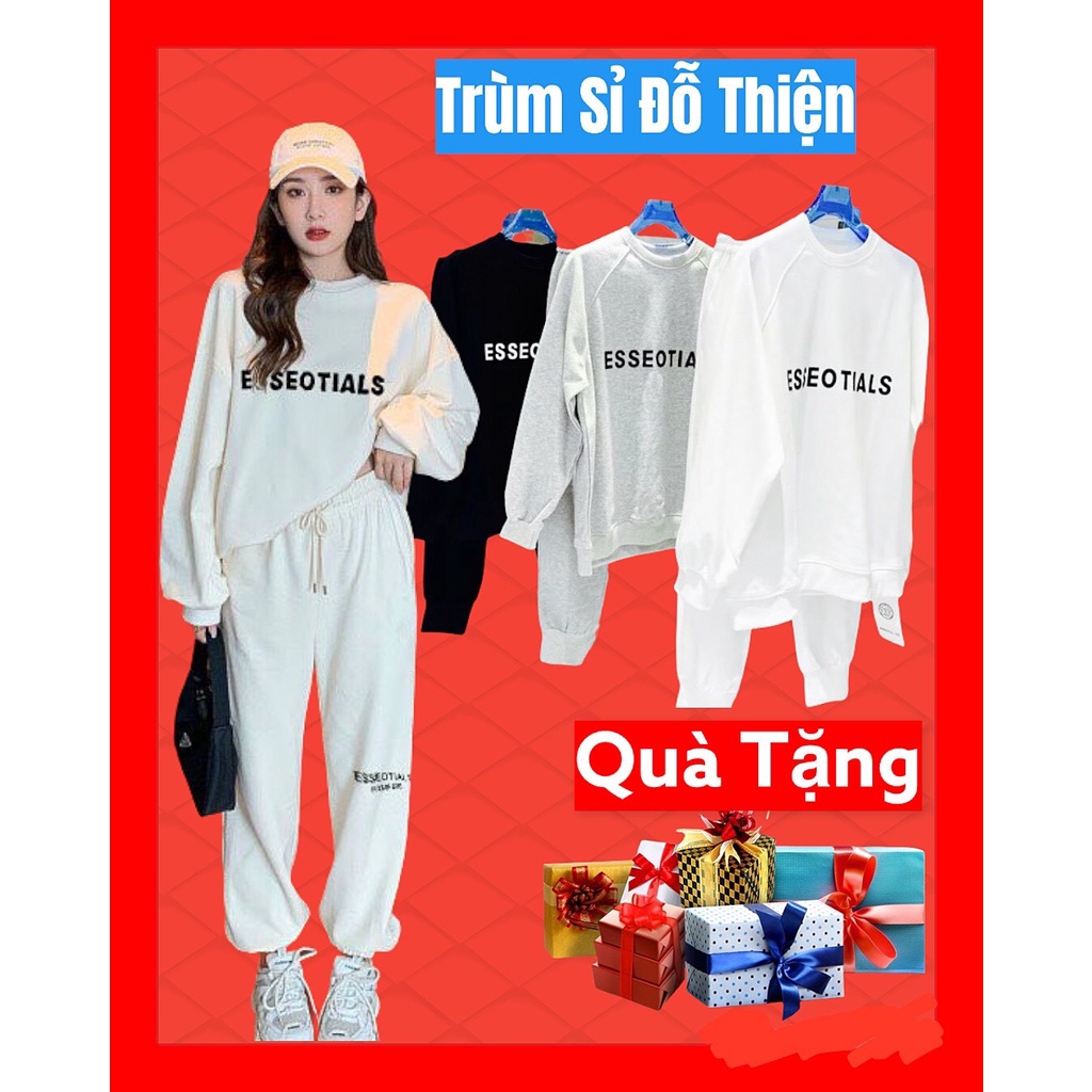 Bộ nỉ nam ESSEOTIAL gồm Áo nỉ và Quần dài chất dày vừa mặc mùa Thu Đông giữ ấm (size 47-75kg)