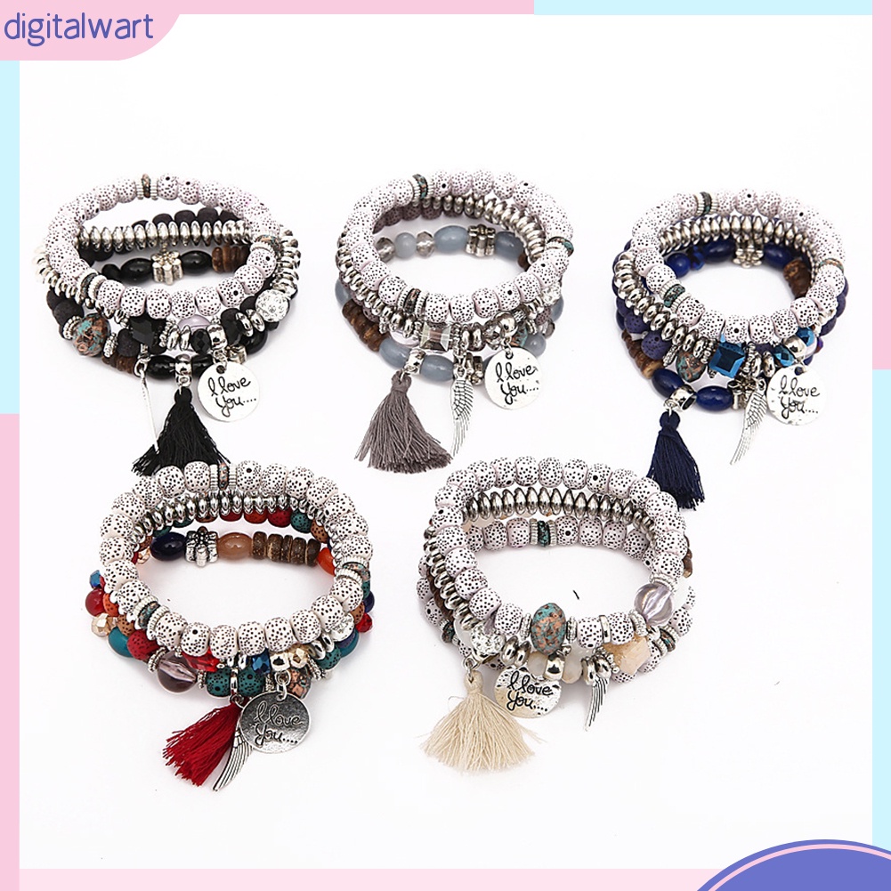 Vòng đeo tay chuỗi hạt nhiều lớp phong cách Bohemian cá tính thời trang cho nữ