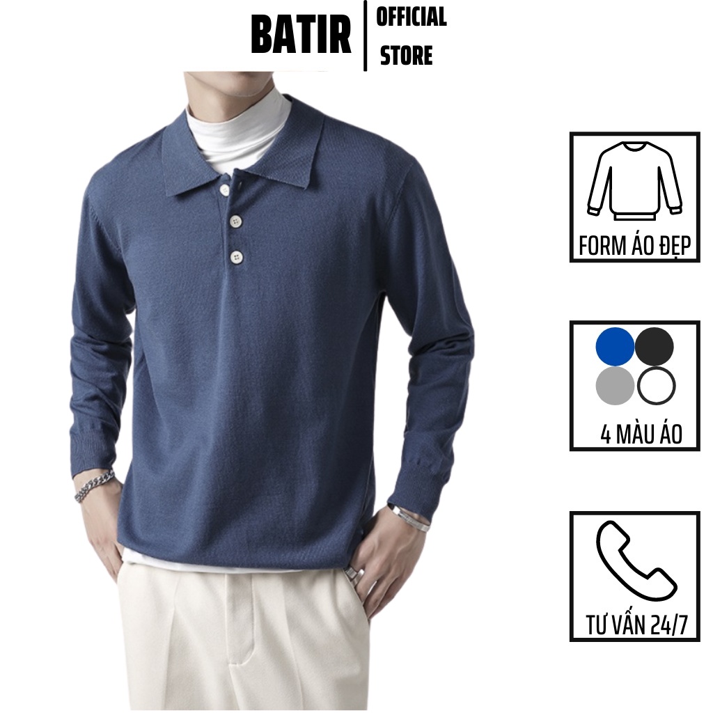 Áo len cổ bẻ BATIR dài tay thời trang thiết kế cao cấp, chất len mịn không bai xù