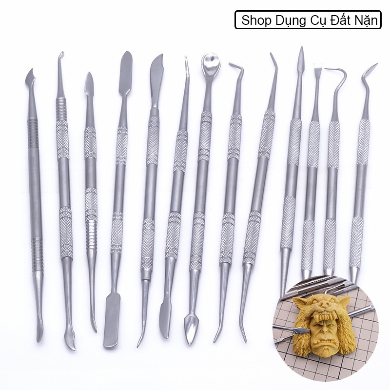 14 Dụng cụ điêu khắc đất sét chuyên ngiệp, thép nguyên khối sử dụng nặn các chi tiết dễ đến khó