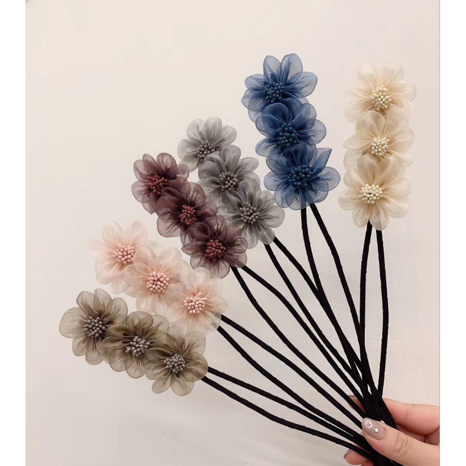 Dây tạo kiểu tóc dễ thương mẫu mới 3 bông hoa voan Vintage MS07