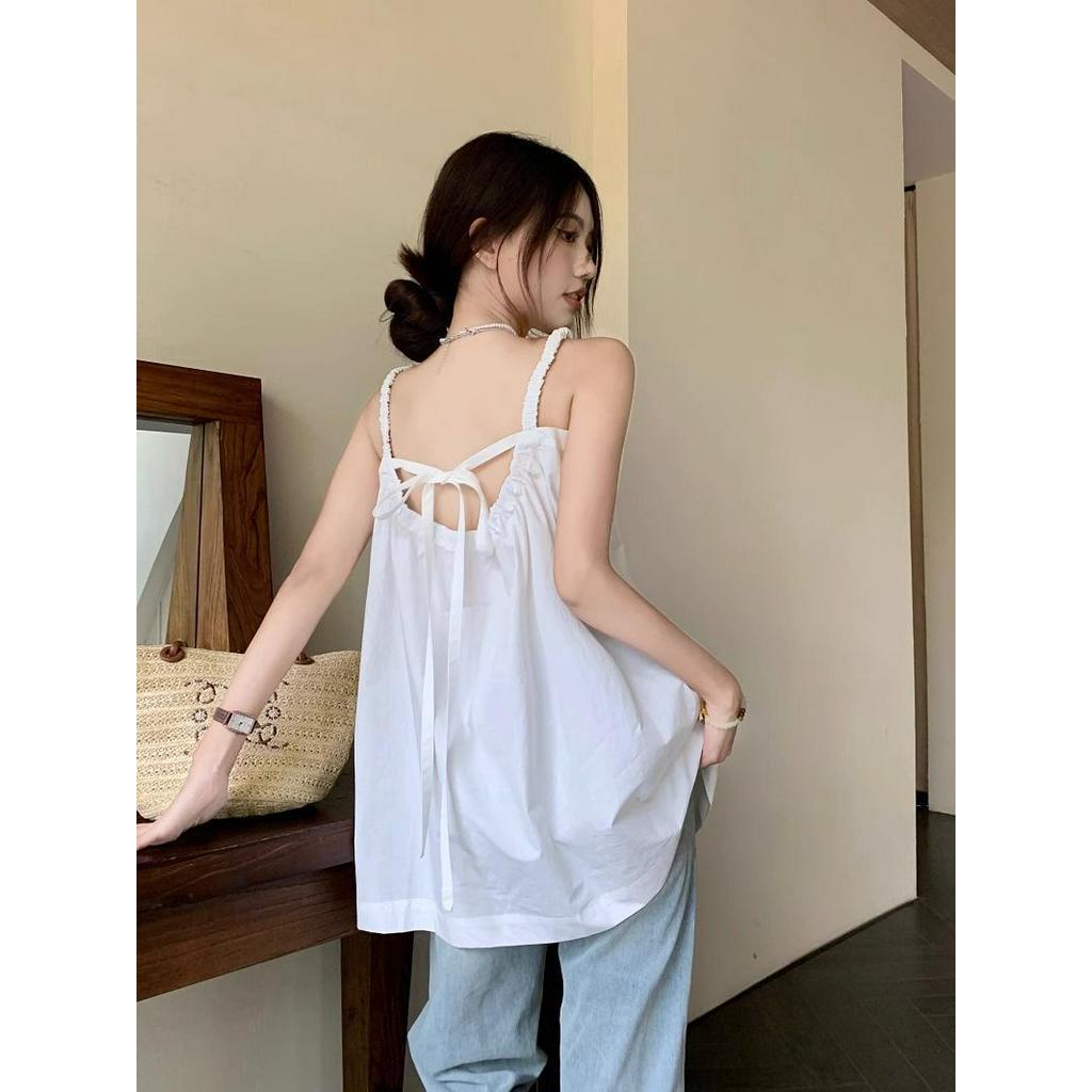 66923 mùa hè phong cách mới phong cách hàn quốc dây buộc ren-up không tay áo sơ mi