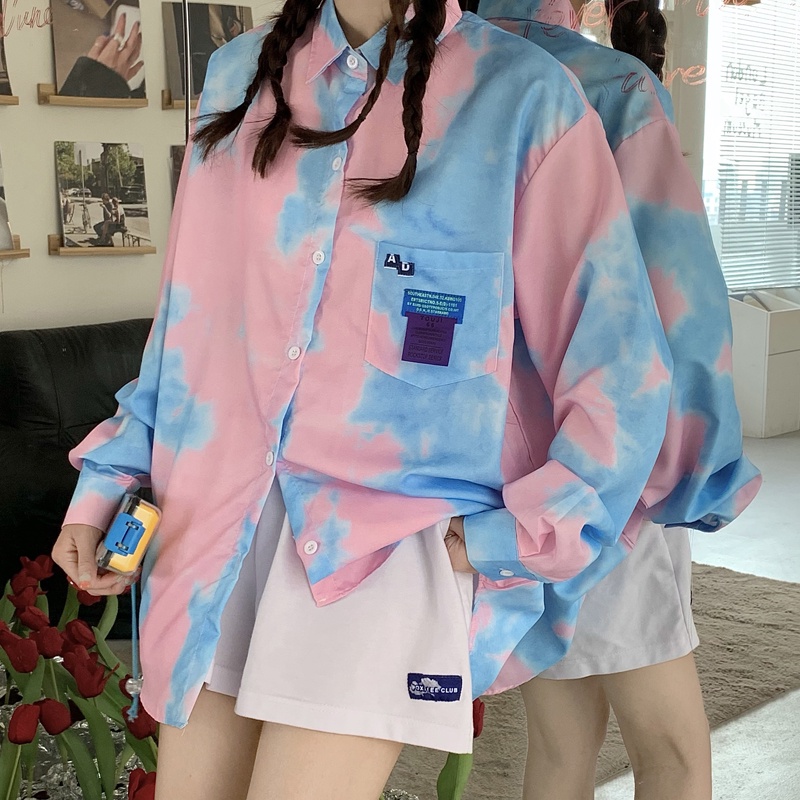 SUXI Áo Sơ Mi Tay Dài Dáng Rộng Vải Mỏng Màu Nhuộm Dễ Phối Đồ Thời Trang Xuân Thu Cho Nữ