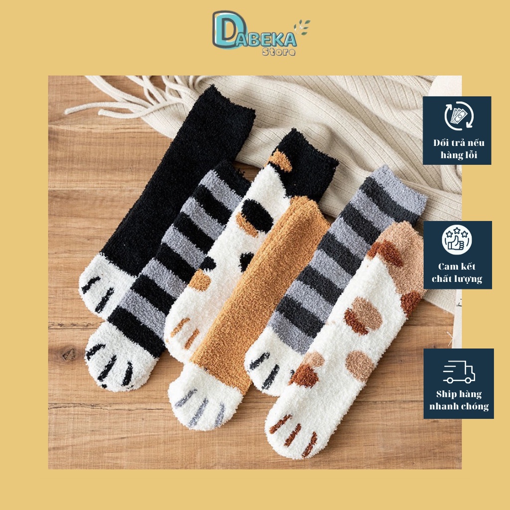 Tất Chân Giữ Ấm Mùa Đông Hình Chân Mèo Bông Xù Đáng Yêu Cho Nữ-Vớ Mang Trong Nhà/Đi Ngủ Mềm Mịn Chân Thú -Dabeka - Pk090