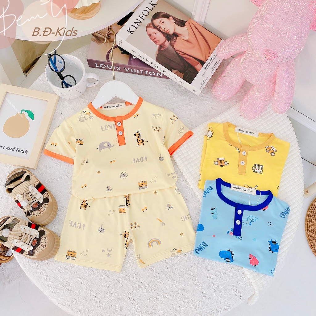 Sale !!Bộ Cộc Tay Thun Lạnh Hàng Minky Mom Chính Hãng In Toàn Thân Họa Tiết Cho Bé