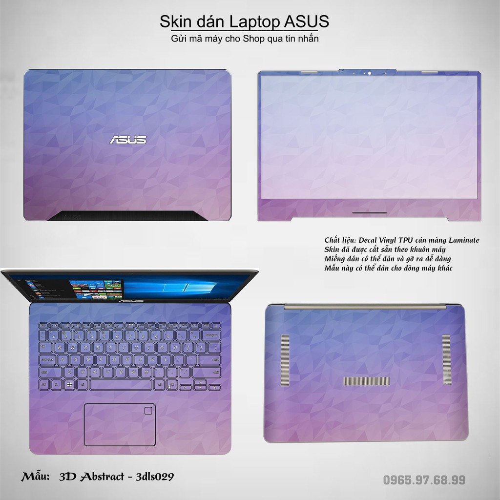 Skin dán Laptop Asus in hình 3D Image (inbox mã máy cho Shop)