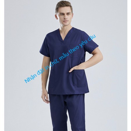 Bộ Scrubs Bác Sĩ, Bộ Kĩ Thuật Viên Phòng Mổ, Quần Áo Blouse Nam/Nữ Màu Xanh Than Navi Vải Lon Mỹ Mát
