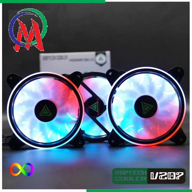 Combo bộ 3 Fan led RGB 2 mặt VSP V206 / V206B / V207 +Hub + Remote 12cm cho máy tính