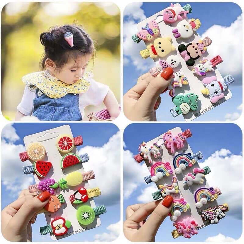 Set 10 kẹp tóc hình hoa / trái cây  Xinh xắn cho bé gái