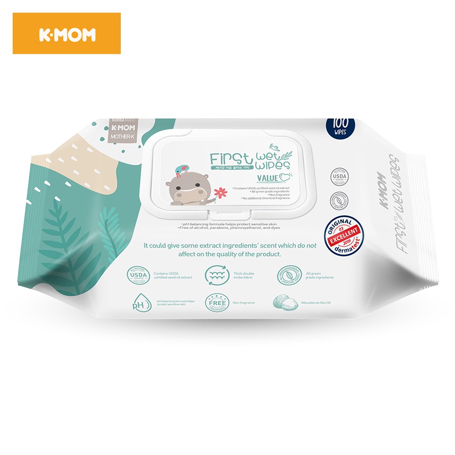 Khăn ướt K-Mom vân nổi 100 cái KM13038 có nắp KM13563