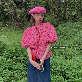 Sẵn xanh - áo sơ mi hoa tay bồng sang chảnh
