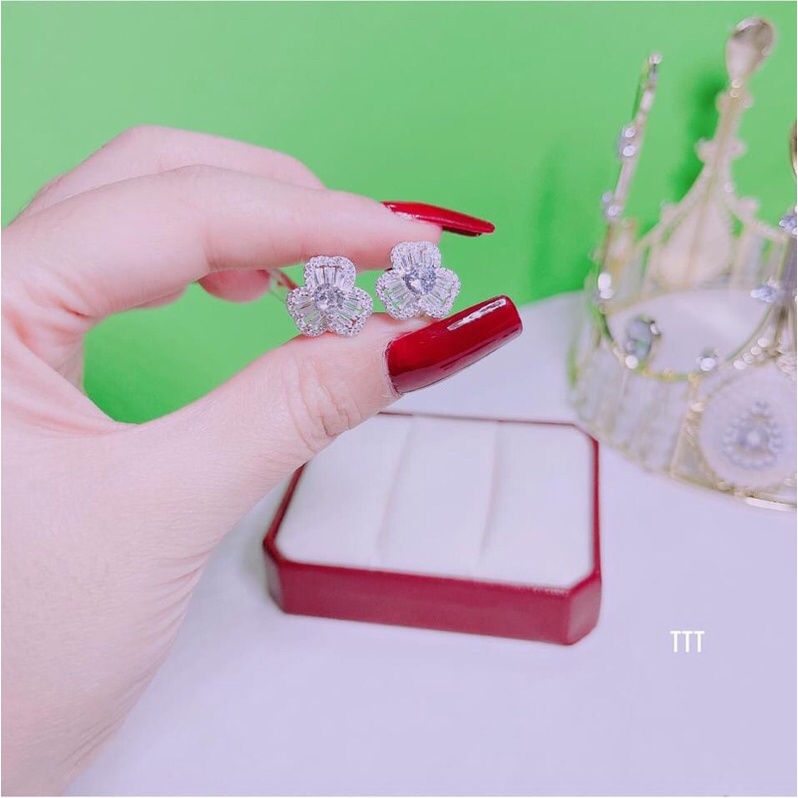 BÔNG TAI HOA BẤM CAO CẤP- CHUẨN BẠC TA HNAGF DÀY BÓNG ĐẸP