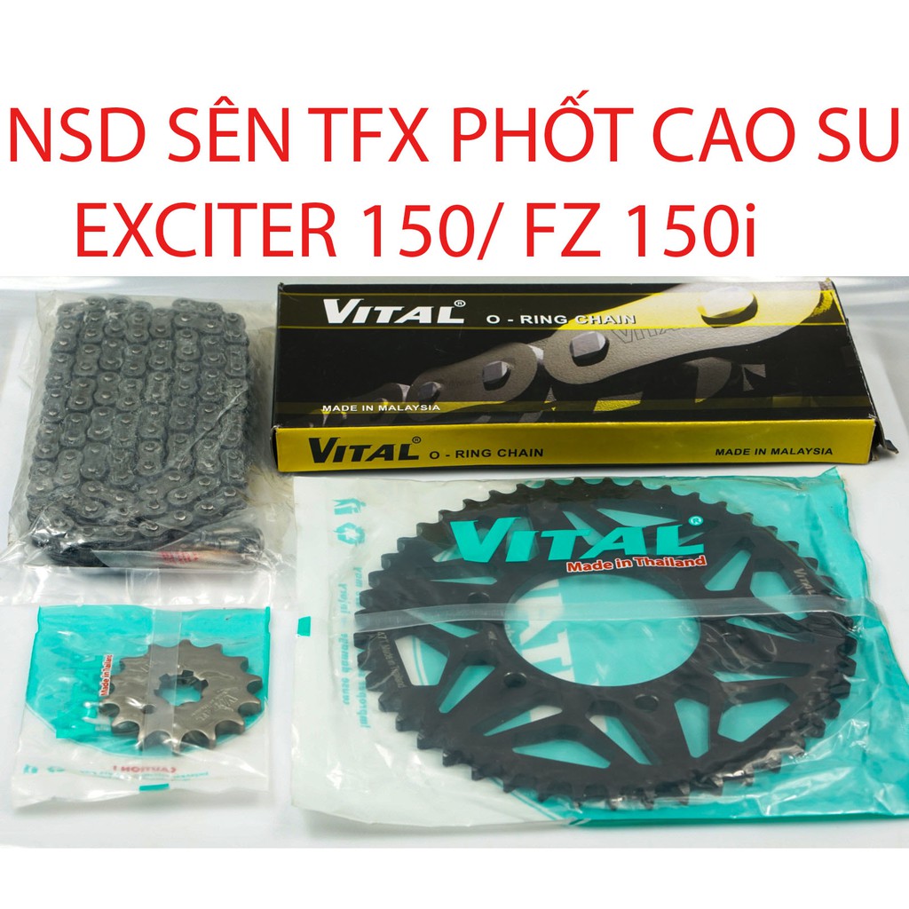 Nhông Sên Dĩa Ex 150 / Ex 150 / Ex150 / Fz150i, Exciter sên TFX phốt cao su hiệu VITAL - NSD, xích đĩa tải