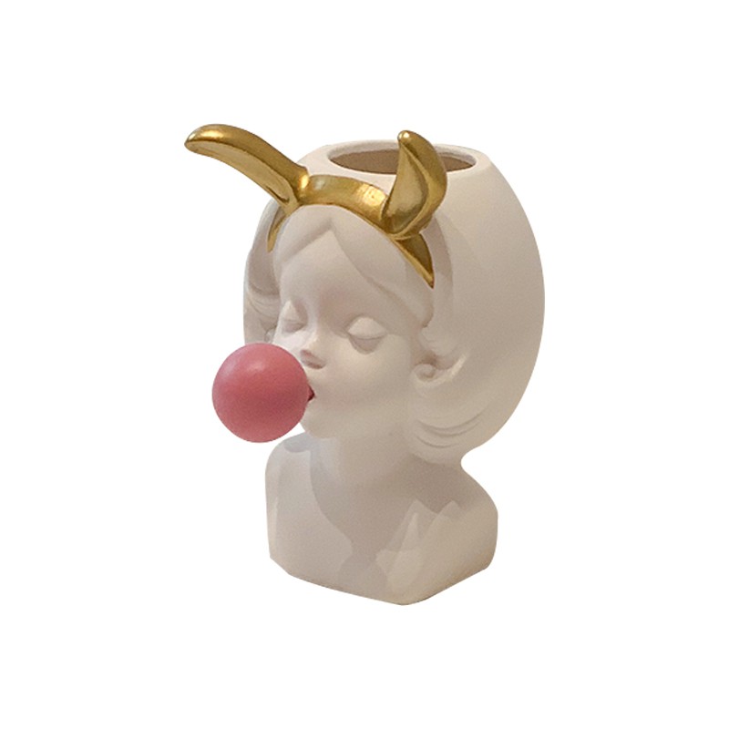 Phụ kiện trang trí hình cô gái thổi bong bóng bằng nhựa resin dễ thương
