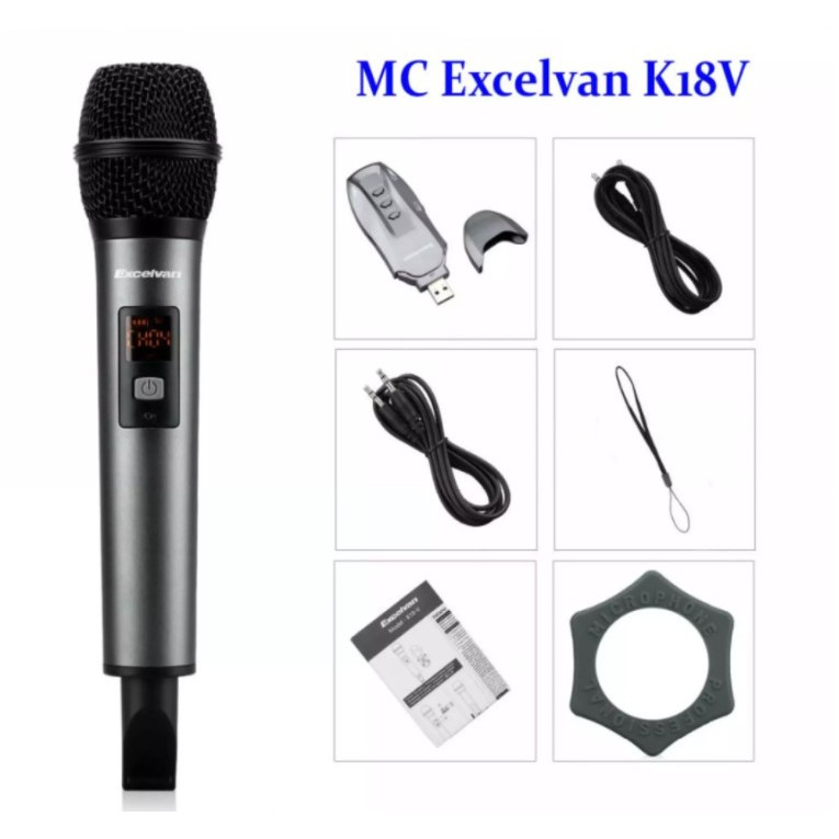 Mic Karaoke Không Dây Excelvan K18V Thuyết Trình Độ Nhạy Lọc Âm Cao Chống Nhiễu Chống Hú Rít
